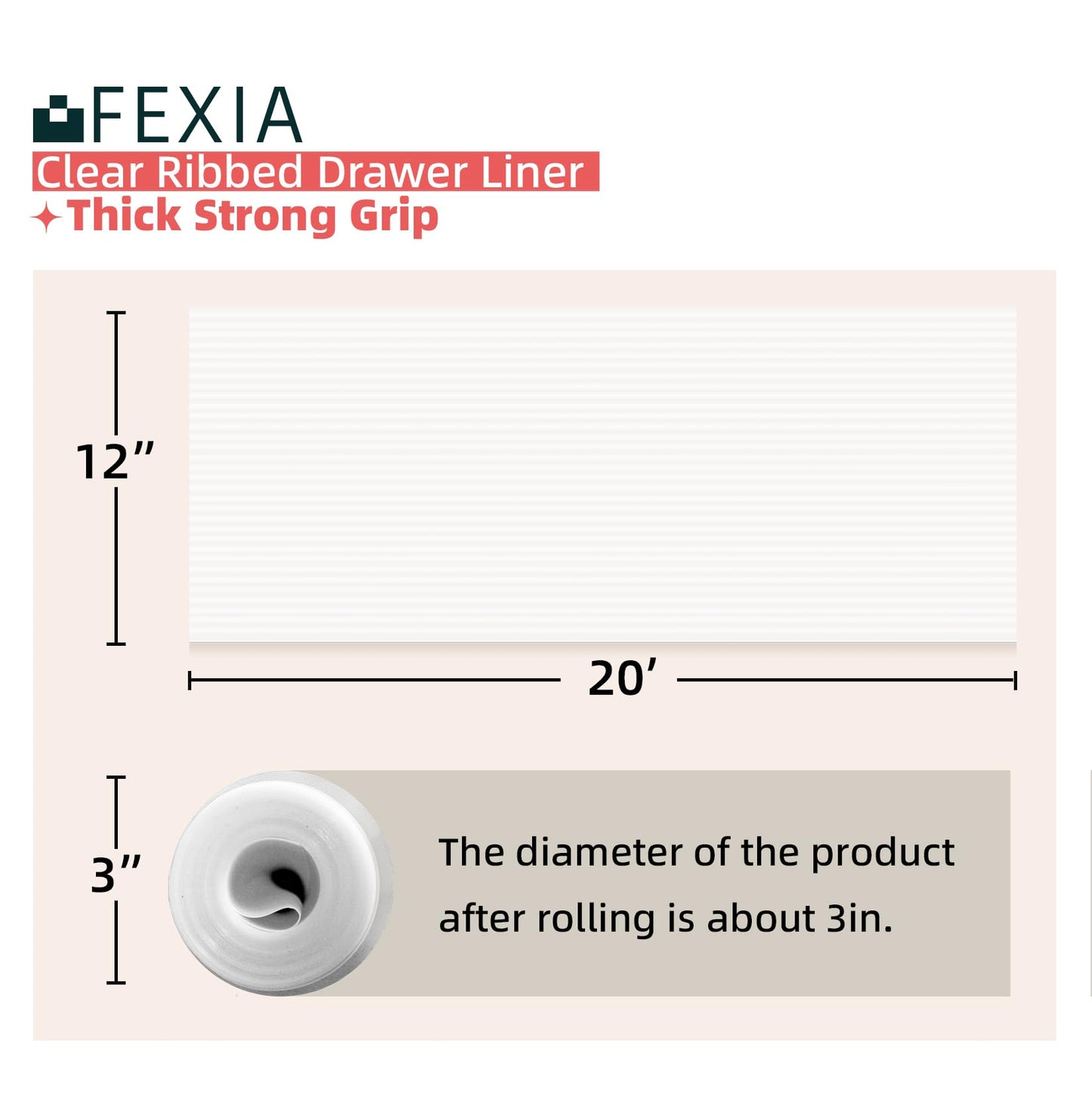 FEXIA Shelf Liners for Kitchen Cabinets Non-Slip Drawer Liner 12 Inches x 20 FT Waterproof & Oil-Proof Non Adhesive Durable Material Fridge Liner for Shelves (Clear)