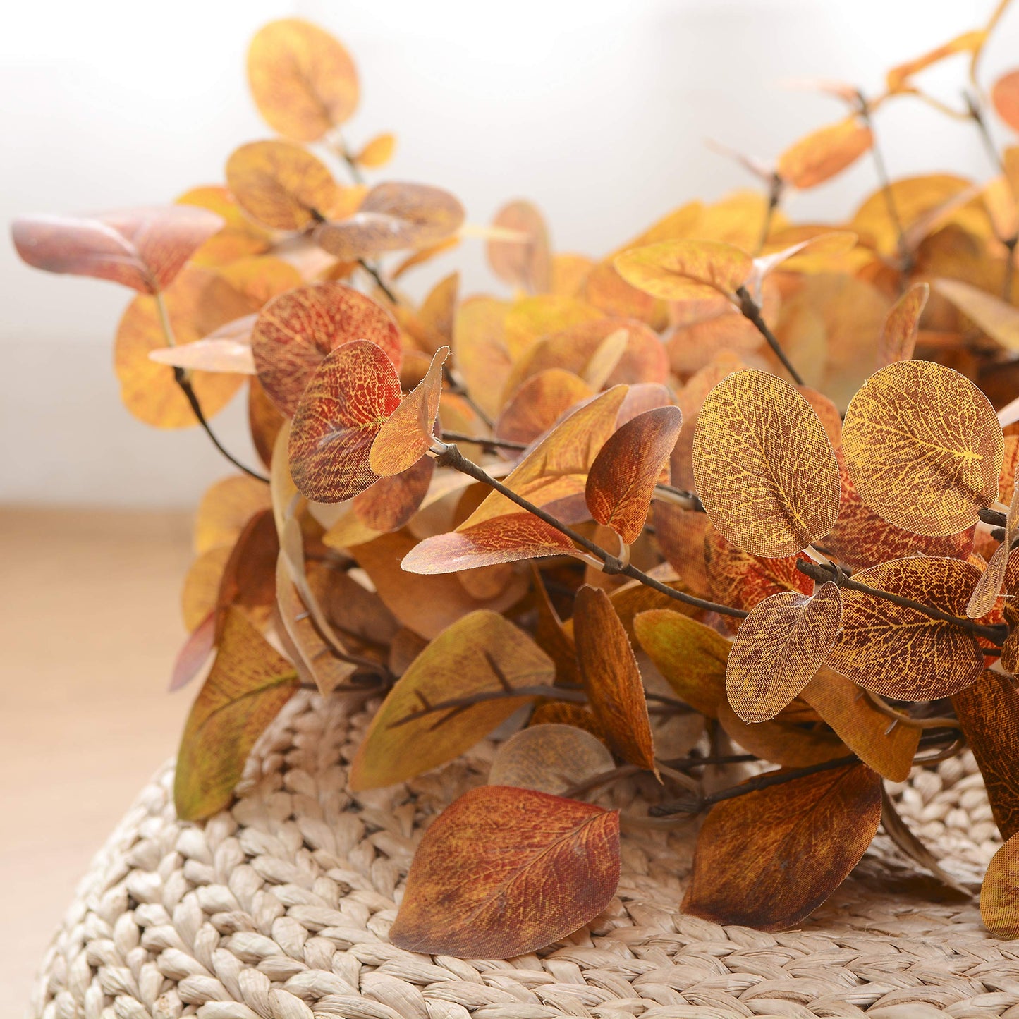 YNYLCHMX 18" Fall Wreaths for Front Door, Artificial Autumn Wreath, Fall Door Wreath with Golden Eucalyptus Leaves for Home Porch Window Wall Farmhouse Decor, Indoor Outdoor, Holiday Decor