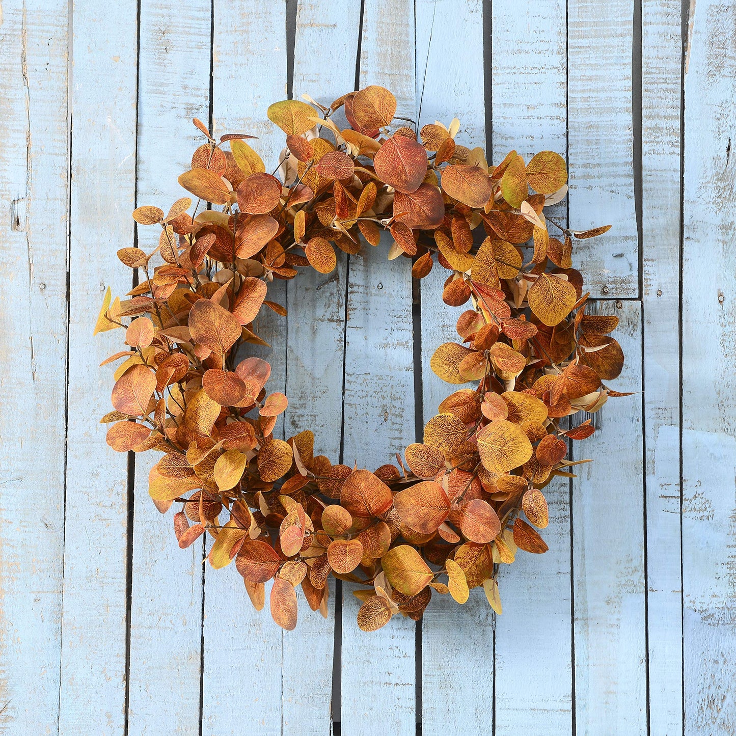 YNYLCHMX 18" Fall Wreaths for Front Door, Artificial Autumn Wreath, Fall Door Wreath with Golden Eucalyptus Leaves for Home Porch Window Wall Farmhouse Decor, Indoor Outdoor, Holiday Decor