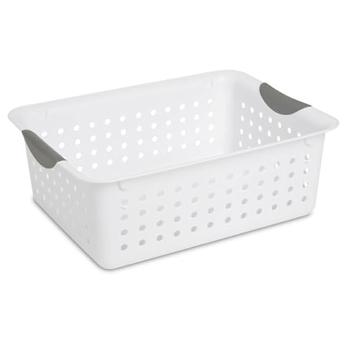 Sterilite Medium Ultra Basket, Storage Bin to Organize Closets, Cabinets, Pantry, Shelving and Countertop Space, White, 6-Pack