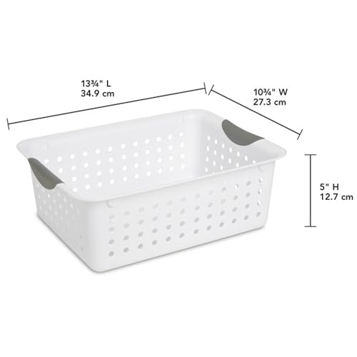 Sterilite Medium Ultra Basket, Storage Bin to Organize Closets, Cabinets, Pantry, Shelving and Countertop Space, White, 6-Pack