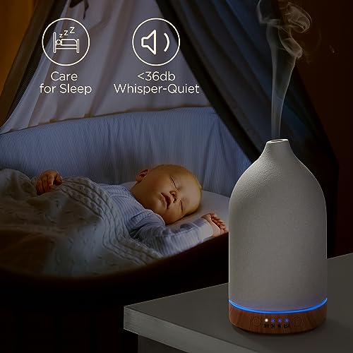 BOXING Essential Oil Diffuser, 3 in 1 Aromatherapy Diffusers for Home Large Room, 7 Color of Night Lights and Quiet for Bedroom, Fragrant Scent & Ceramic Gift, Auto Shut-Off, 100ML, White