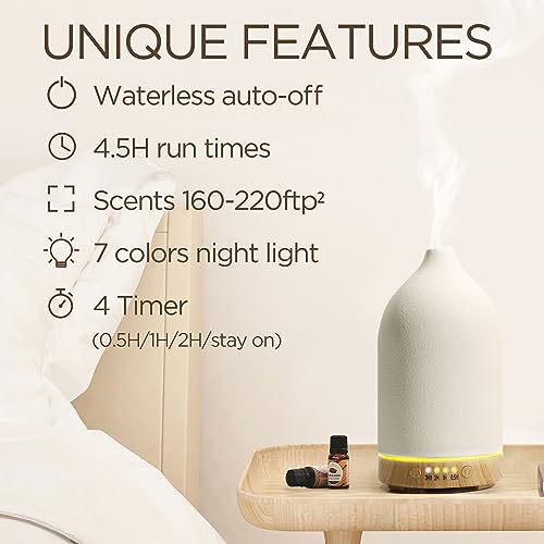 BOXING Essential Oil Diffuser, 3 in 1 Aromatherapy Diffusers for Home Large Room, 7 Color of Night Lights and Quiet for Bedroom, Fragrant Scent & Ceramic Gift, Auto Shut-Off, 100ML, White