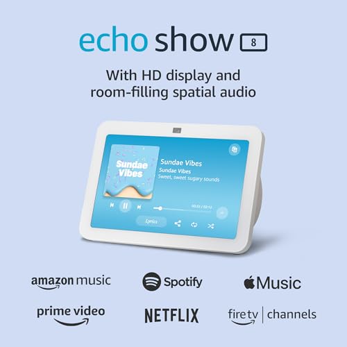 Amazon Echo Show 8 (3rd Gen, 2023 release) | With Spatial Audio, Smart Home Hub, and Alexa | Glacier White