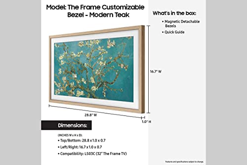 SAMSUNG 32” The Frame TV Customizable Bezel, Magnetic, Quick and Easy Installation, 2023, VG-SCFC32TKBZA, Modern Teak