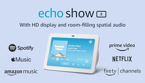 Amazon Echo Show 8 (3rd Gen, 2023 release) | With Spatial Audio, Smart Home Hub, and Alexa | Glacier White