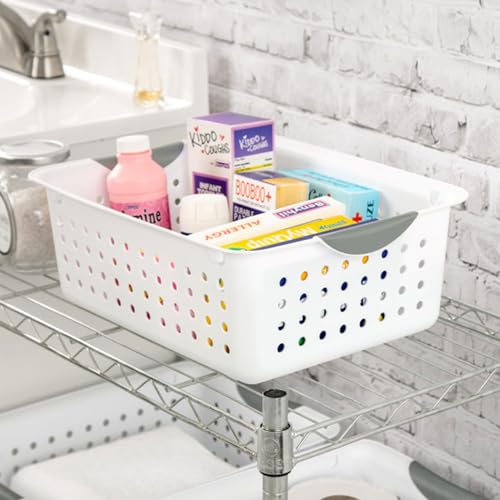 Sterilite Medium Ultra Basket, Storage Bin to Organize Closets, Cabinets, Pantry, Shelving and Countertop Space, White, 6-Pack