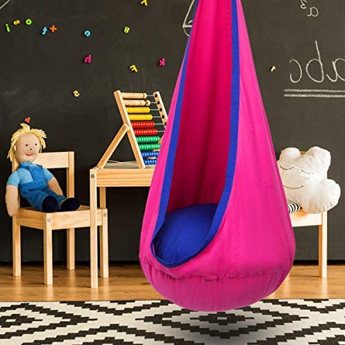 Y- STOP Kids Pod Swing Seat, Hanging Hammock Chair with Inflatable Pillow, Sensory Swing Chair for Outdoor and Indoor, Max 176 Lbs, Pink and Blue