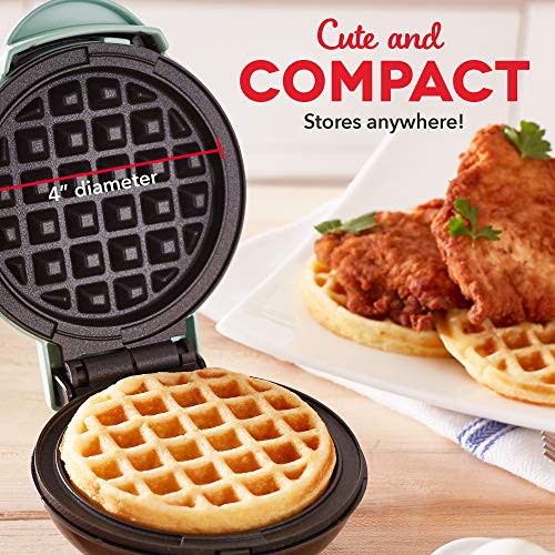 DASH Mini Waffle Maker - 4” Waffle Mold, Nonstick Waffle Iron with Quick Heat-Up, PTFE Nonstick Surface - Perfect Mini Waffle Maker for Kids and Families, Just Add Batter (Aqua)