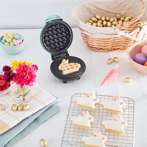 DASH Mini Waffle Maker - 4” Waffle Mold, Nonstick Waffle Iron with Quick Heat-Up, PTFE Nonstick Surface - Perfect Mini Waffle Maker for Kids and Families, Just Add Batter (Aqua)