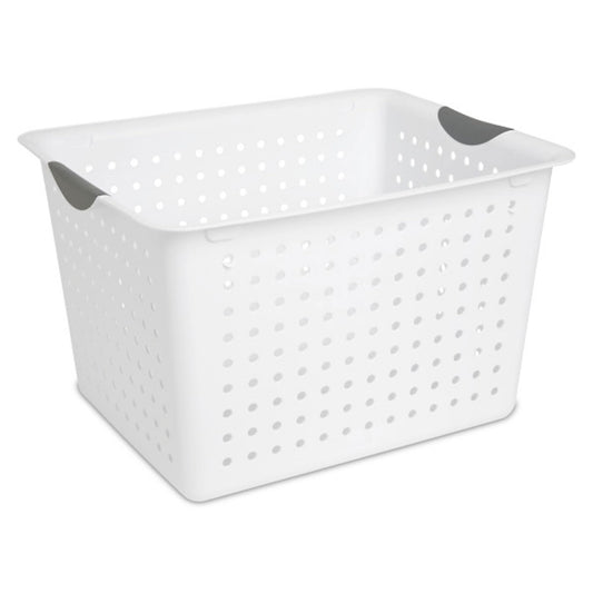 Sterilite Deep Ultra Basket, Open Storage Bin to Organize Closets, Cabinets, Pantry, Shelving and Countertop Space, White, 6-Pack