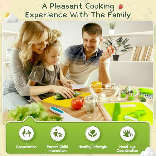 Chanking 13 Pcs Montessori Kitchen Tools for Toddlers Kids Cooking Sets Safe Knife Set for Real Cooking Include Toddler Knives Cutting Boards Sandwich Cutters Peeler for Birthday