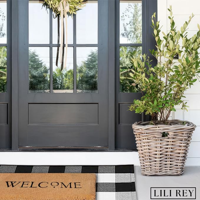 LILI REY Black and White Checkered Rug - Premium 3' x 5' Buffalo Plaid Outdoor Rug - Front Porch Cotton Rug Entryway Patio - Buffalo Check Rug - Plaid Door Mat - Farmhouse Decor Washable