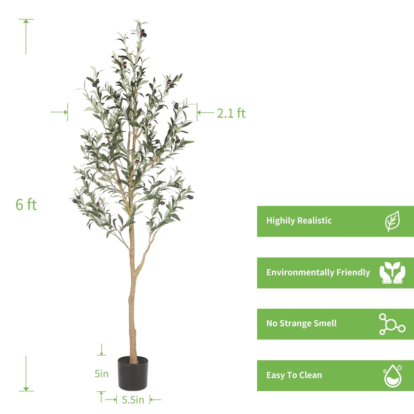 Realead 6ft Artificial Olive Tree, Tall Faux Olive Tree Plants, Fake Potted Olive Silk Tree with Branches and Fruits, Artificial Trees for Modern Home Office Living Room Floor Decor Indoor (72in)