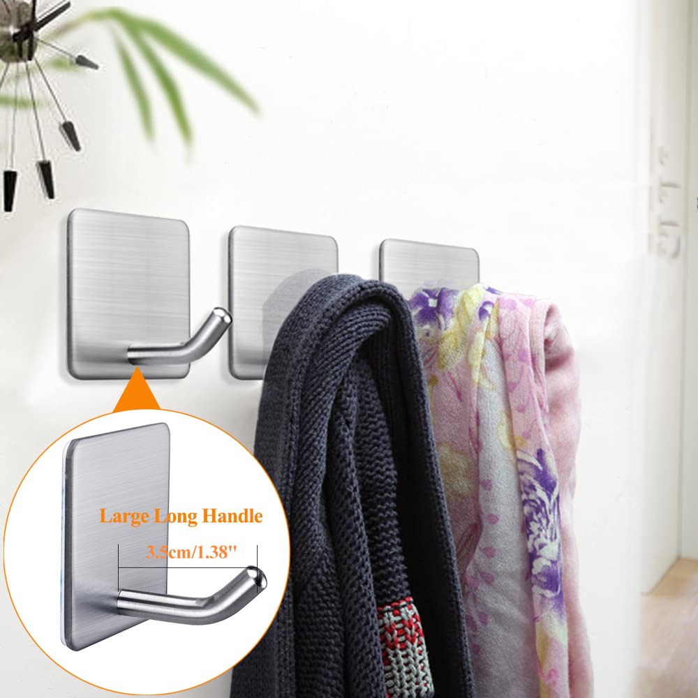 FOTYRIG Heavy Duty Adhesive Towel Hooks Stick on Towel Hanger Wall Holder Waterproof Stainless Steel Sticky Hooks for Hanging Bathroom Kitchen Home-4 Packs