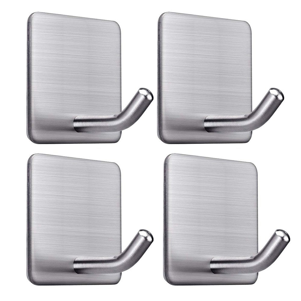 FOTYRIG Heavy Duty Adhesive Towel Hooks Stick on Towel Hanger Wall Holder Waterproof Stainless Steel Sticky Hooks for Hanging Bathroom Kitchen Home-4 Packs