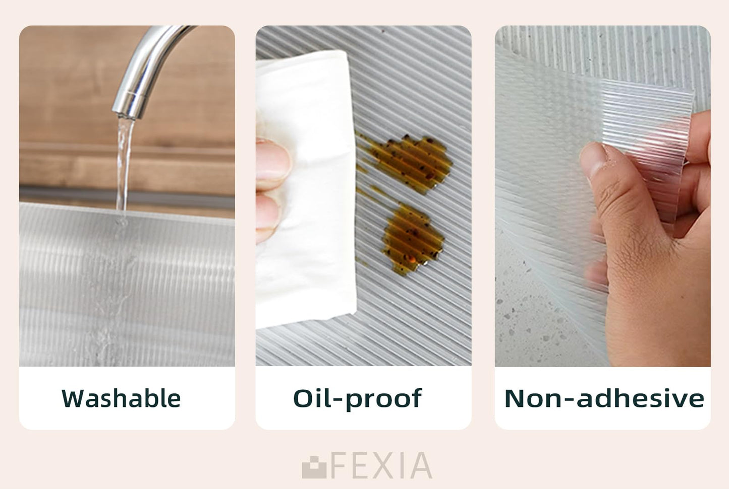 FEXIA Shelf Liners for Kitchen Cabinets Non-Slip Drawer Liner 12 Inches x 20 FT Waterproof & Oil-Proof Non Adhesive Durable Material Fridge Liner for Shelves （Clear）