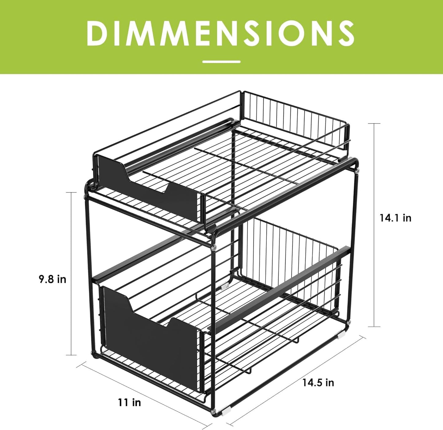 DOLALIKE Pull Out Under Sink Cabinets Organizer, 2 Tire Sliding Countertop Organizer, Under Sink Storage Drawer Shelf for Kitchen (Black)