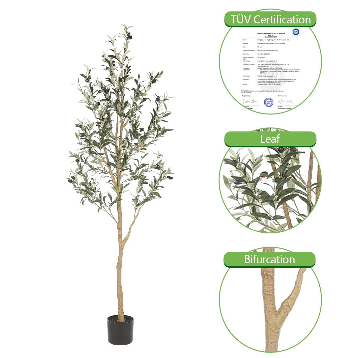 Realead 6ft Artificial Olive Tree, Tall Faux Olive Tree Plants, Fake Potted Olive Silk Tree with Branches and Fruits, Artificial Trees for Modern Home Office Living Room Floor Decor Indoor (72in)