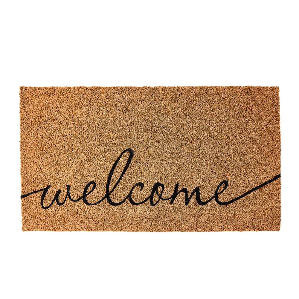 KANKUN Coco Coir Door Mat with Heavy Duty Backing, Welcome Doormat (17" x 30"), Doormat Entrance (Cursive Welcome)