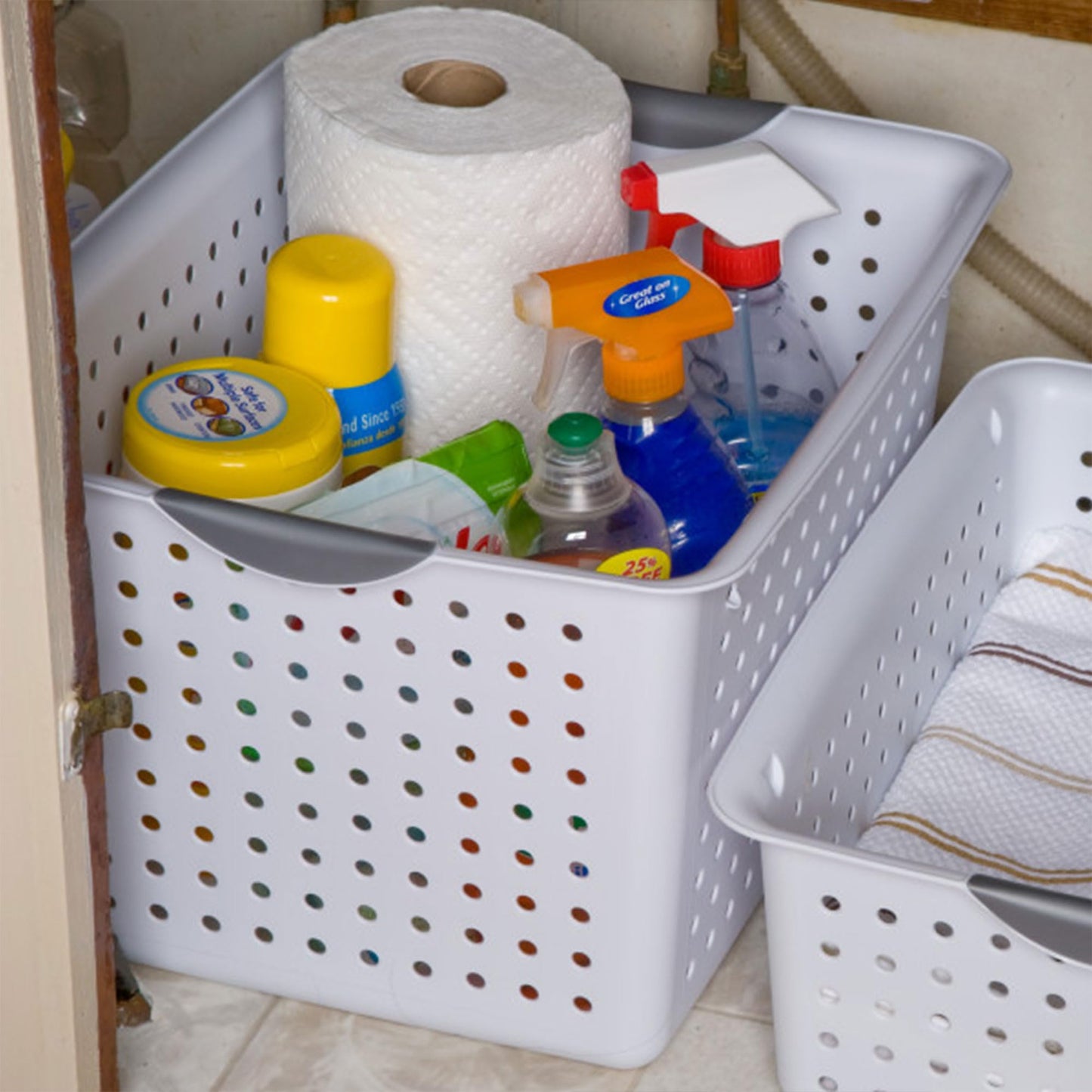 Sterilite Deep Ultra Basket, Open Storage Bin to Organize Closets, Cabinets, Pantry, Shelving and Countertop Space, White, 6-Pack