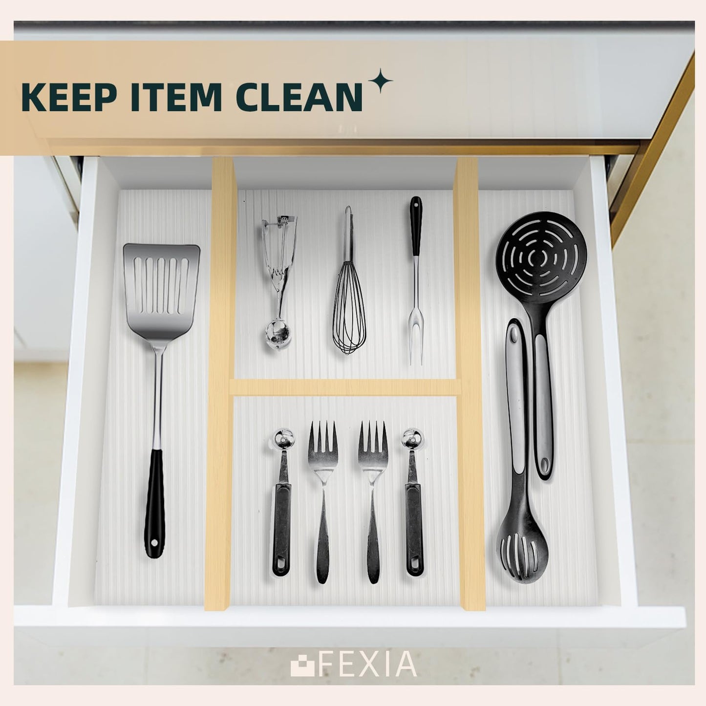 FEXIA Shelf Liners for Kitchen Cabinets Non-Slip Drawer Liner 12 Inches x 20 FT Waterproof & Oil-Proof Non Adhesive Durable Material Fridge Liner for Shelves （Clear）