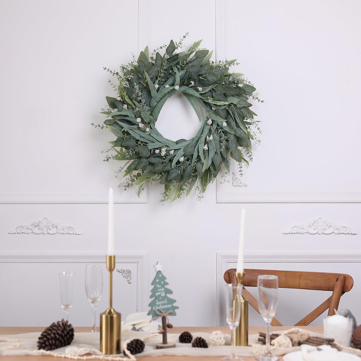 26" Eucalyptus Wreath for Front Door - Large Artificial Greenery Outdoor Wreath for Porch, Window,Farmhouse,Home,Holiday,Hanging Decor- Spring, Summer, Fall, All Seasons (Green)