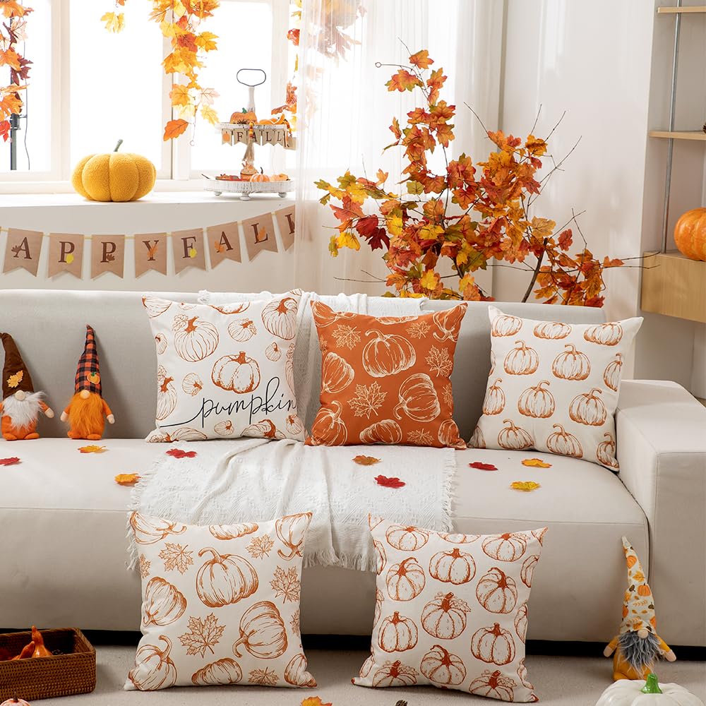 DFXSZ Fall Pillow Covers 18x18 inch Set of 2 Fall Decoration Pumpkin Decor Autumn Outdoor Pillow Cover Thanksgiving Decoration for Home Couch 117B