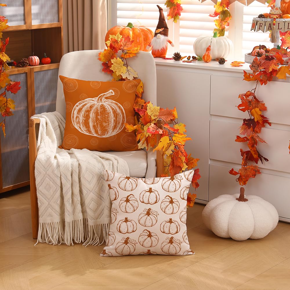 DFXSZ Fall Pillow Covers 18x18 inch Set of 2 Fall Decoration Pumpkin Decor Autumn Outdoor Pillow Cover Thanksgiving Decoration for Home Couch 117B