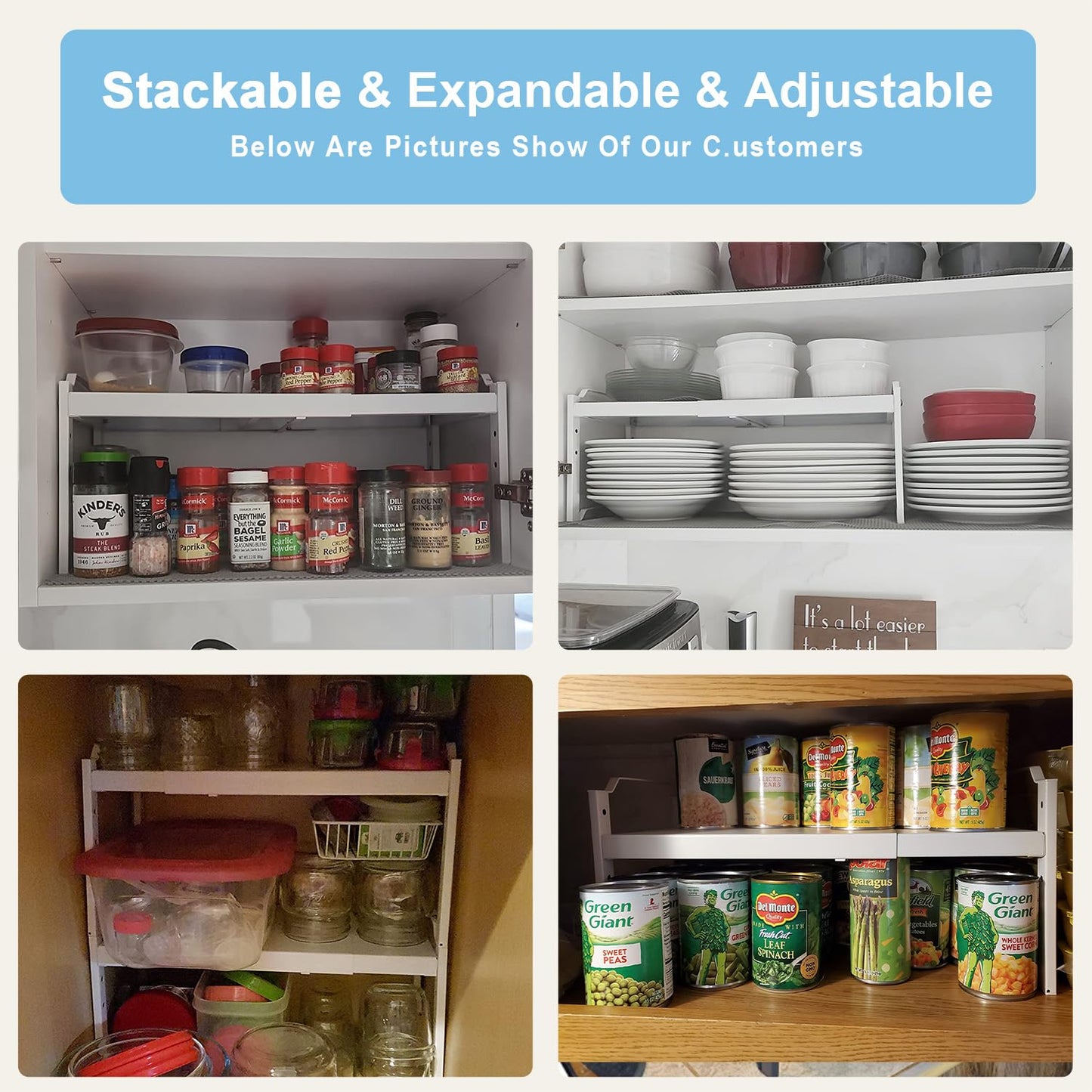 2 Pack Kitchen Cabinet Organizer Shelf, Stackable Expandable Shelves Organizers For Kitchen Cabinet Countertop Storage, Adjustable Counter Cupboard Pantry Organizer Shelf Rack Stand, Length:20.5