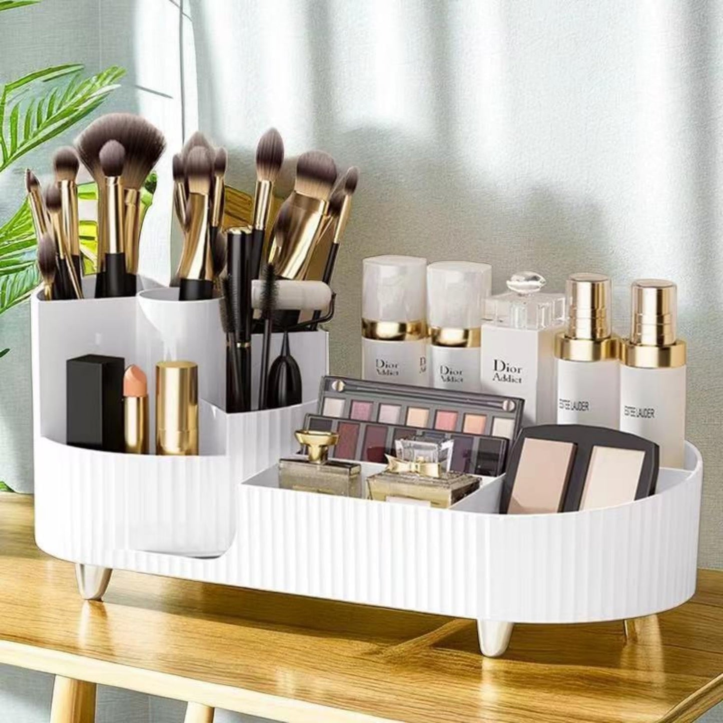 Rotating makeup organizer,Large Capacity Cosmetic Display Case, easy to hold all of your makeup products, at least 20 makeup brushes/eyeliner,10 lipsticks,8 skincare products(White)