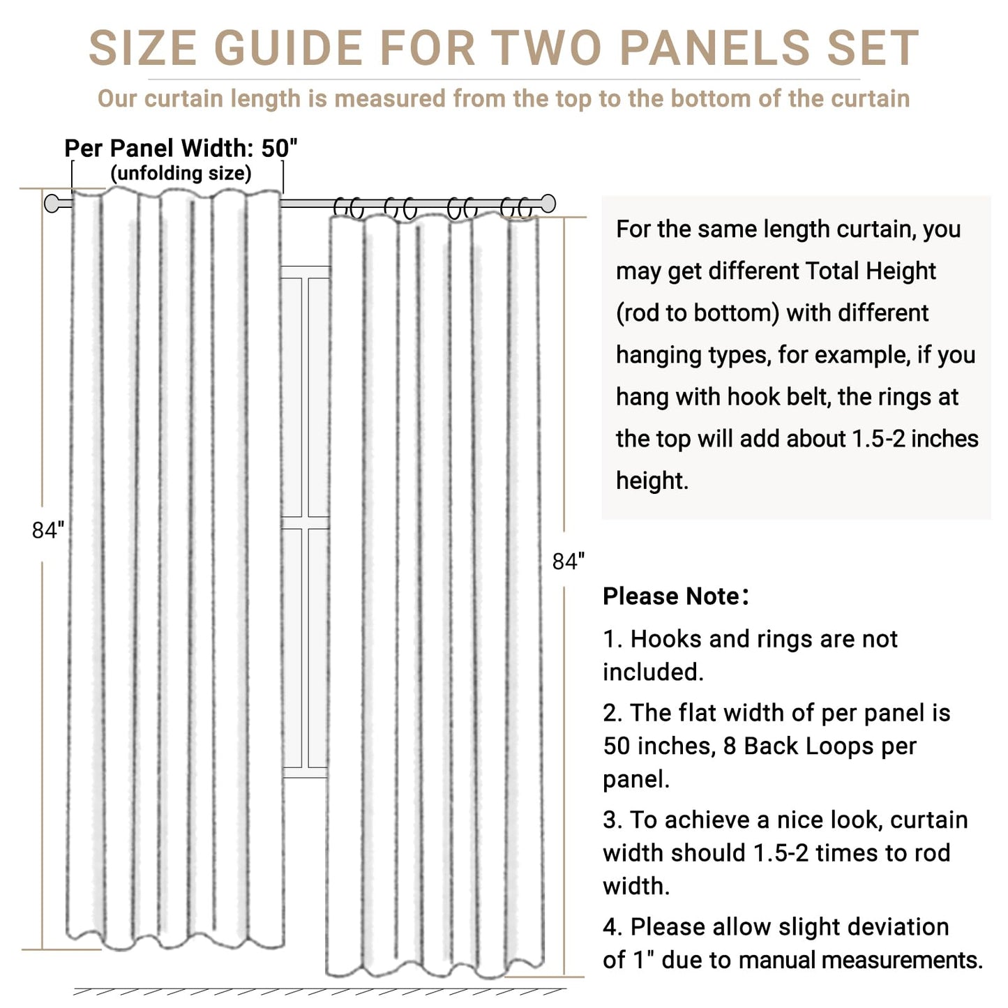 100% Blackout Shield Linen Blackout Curtains for Bedroom 84 Inches Long,Back Tab/Rod Pocket Living Room Drapes,Thermal Insulated Textured Blackout Curtains 2 Panels Set,50" W x 84" L,Cream