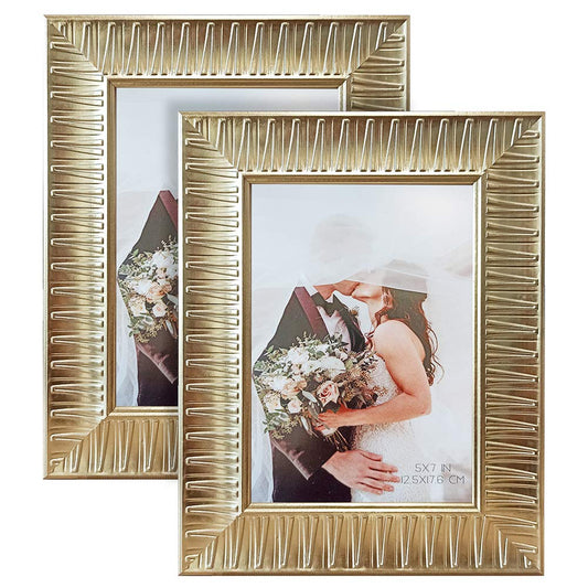 ArtbyHannah 5x7 Inch 2 Pack Modern Champagne Gold Picture Frame Sets for TableTop Display or Wall Mounting,Photo Frames for Wedding or Home Decoration