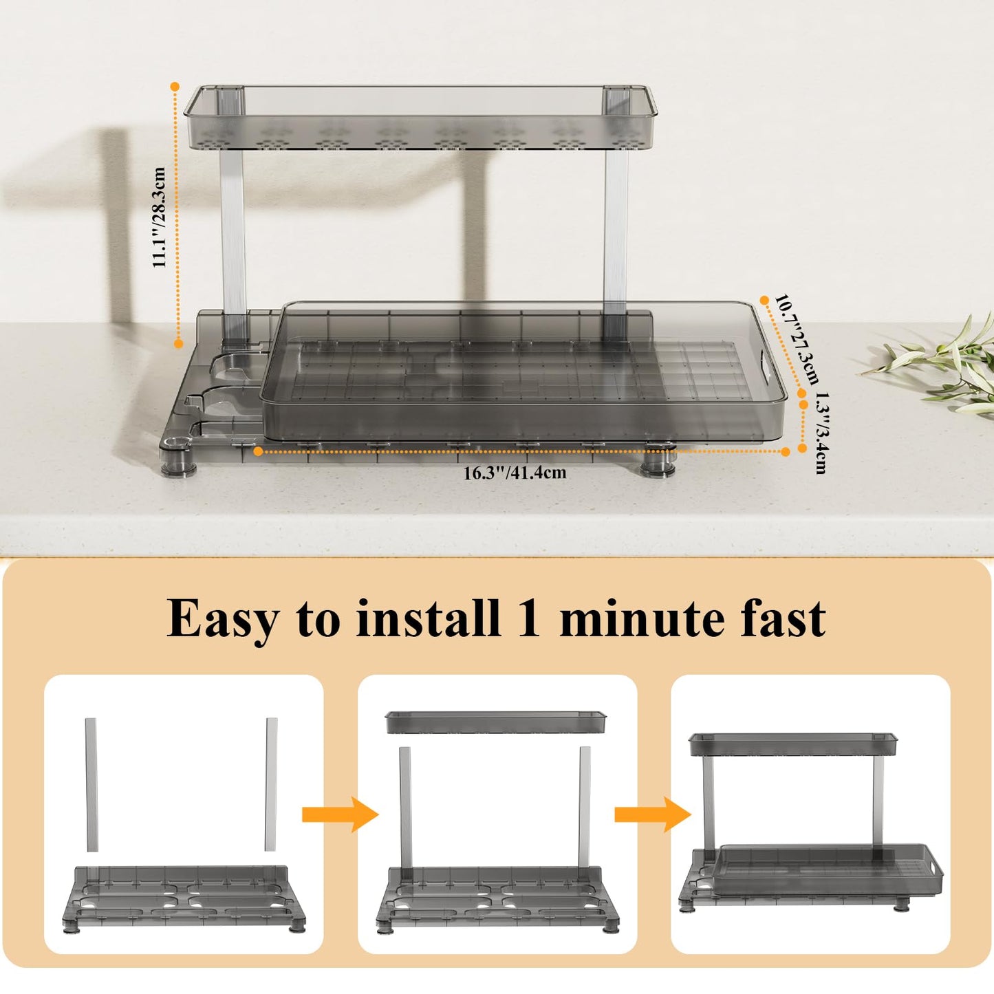 Fowooyeen Under Sink Organizer: Kitchen Organizers and Storage 2-Tier Sliding Basket Drawer, Multi-Purpose Cabinet Storage Shelf for Kitchen Bathroom (Black, 2 Pack)