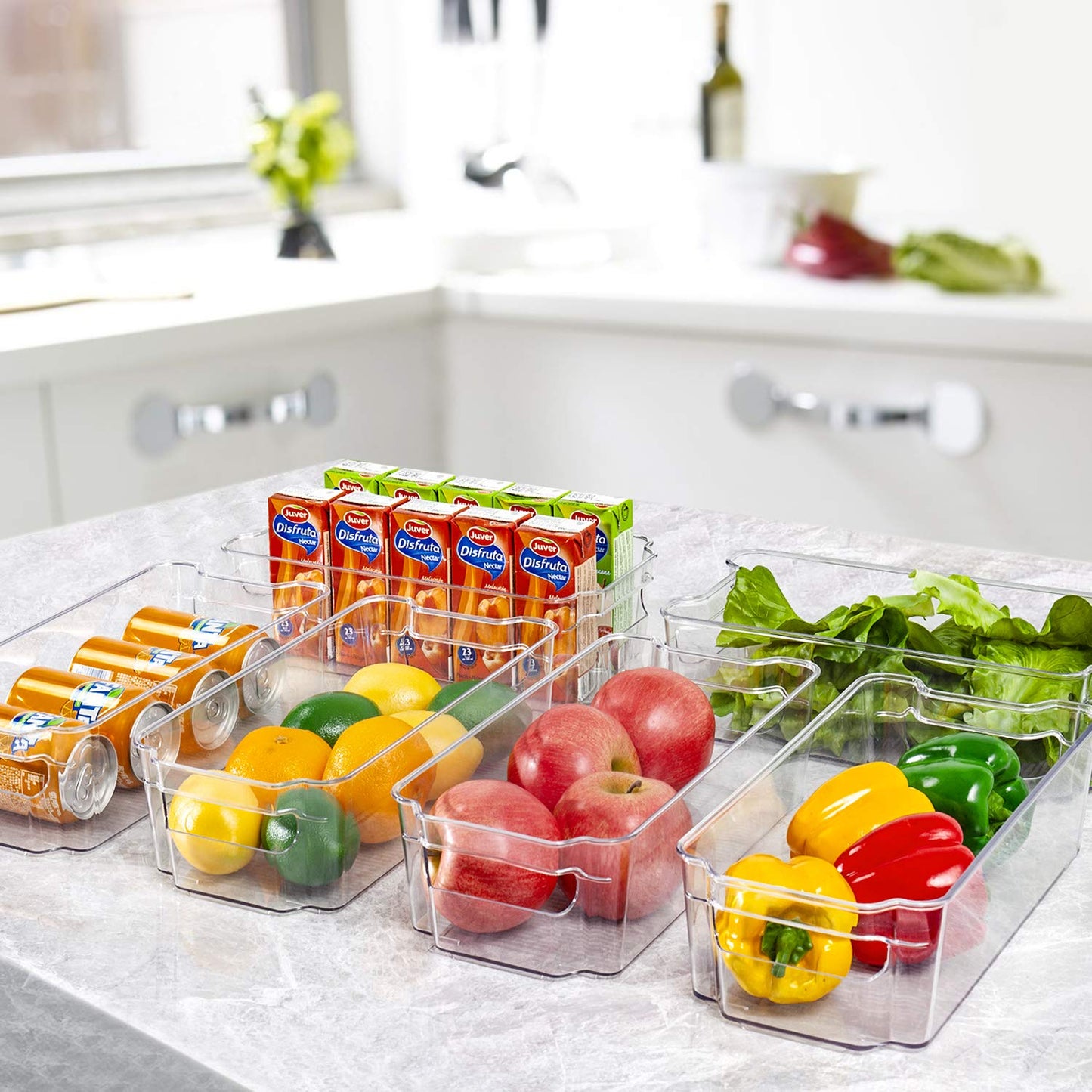 HOOJO Refrigerator Organizer Bins - 10pcs Clear Plastic Bins For Fridge, Freezer, Kitchen Cabinet, Pantry Organization and Storage, BPA Free Fridge Organizer, 12.5" Long