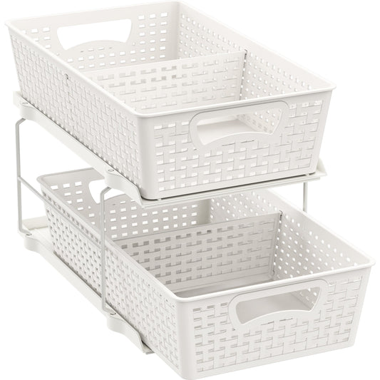 Simple Houseware 2 Tier Bathroom Organizer Tray Pull-Out Sliding Drawer/Under-Sink Storage, White