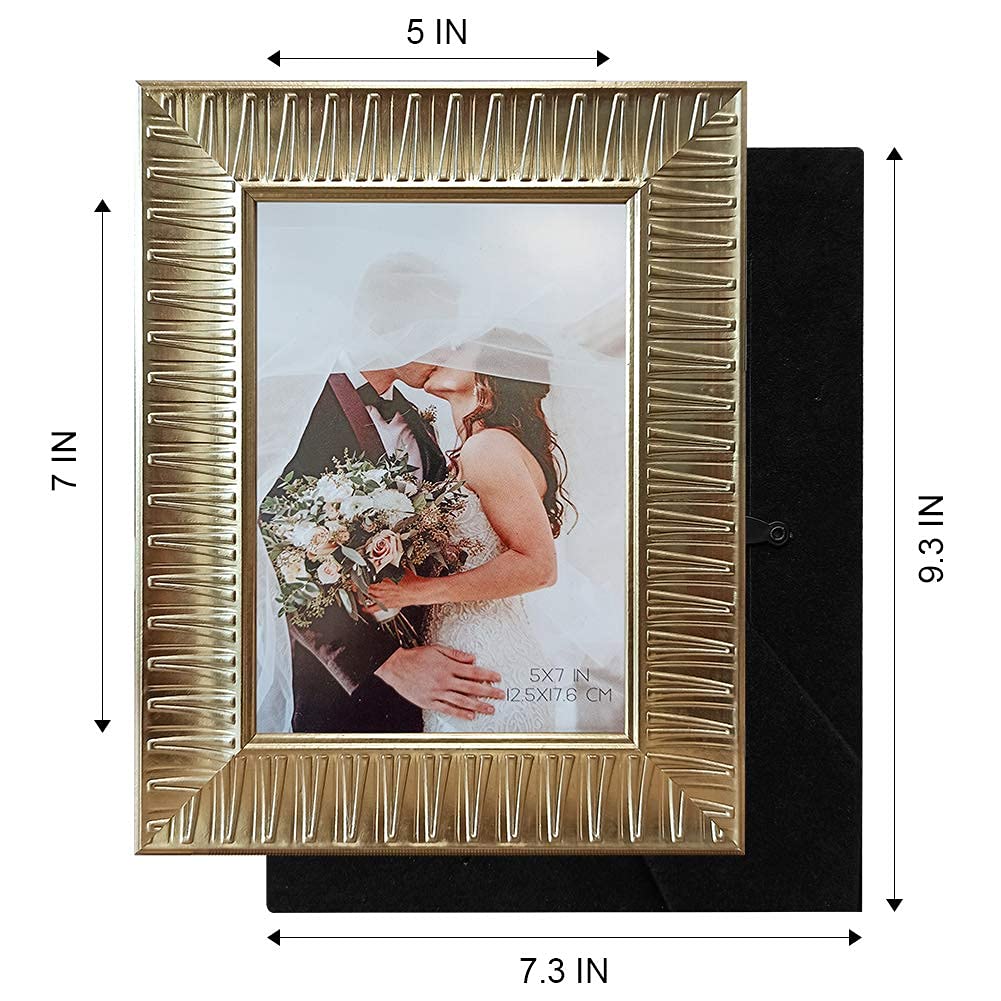 ArtbyHannah 5x7 Inch 2 Pack Modern Champagne Gold Picture Frame Sets for TableTop Display or Wall Mounting,Photo Frames for Wedding or Home Decoration