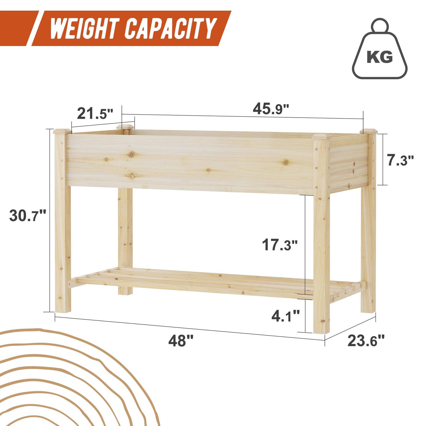 GHWIE Raised Garden Bed with Shelf,Elevated Wooden Planter Box with Legs,Garden Planter for Backyard, Patio, Balcony,200lb Capacity - Natural