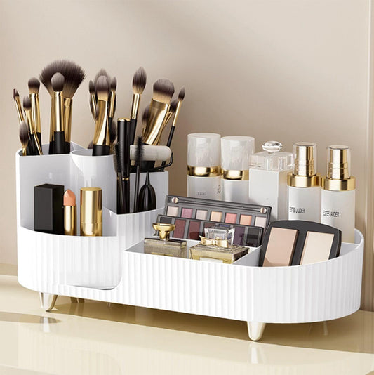 Rotating makeup organizer,Large Capacity Cosmetic Display Case, easy to hold all of your makeup products, at least 20 makeup brushes/eyeliner,10 lipsticks,8 skincare products(White)