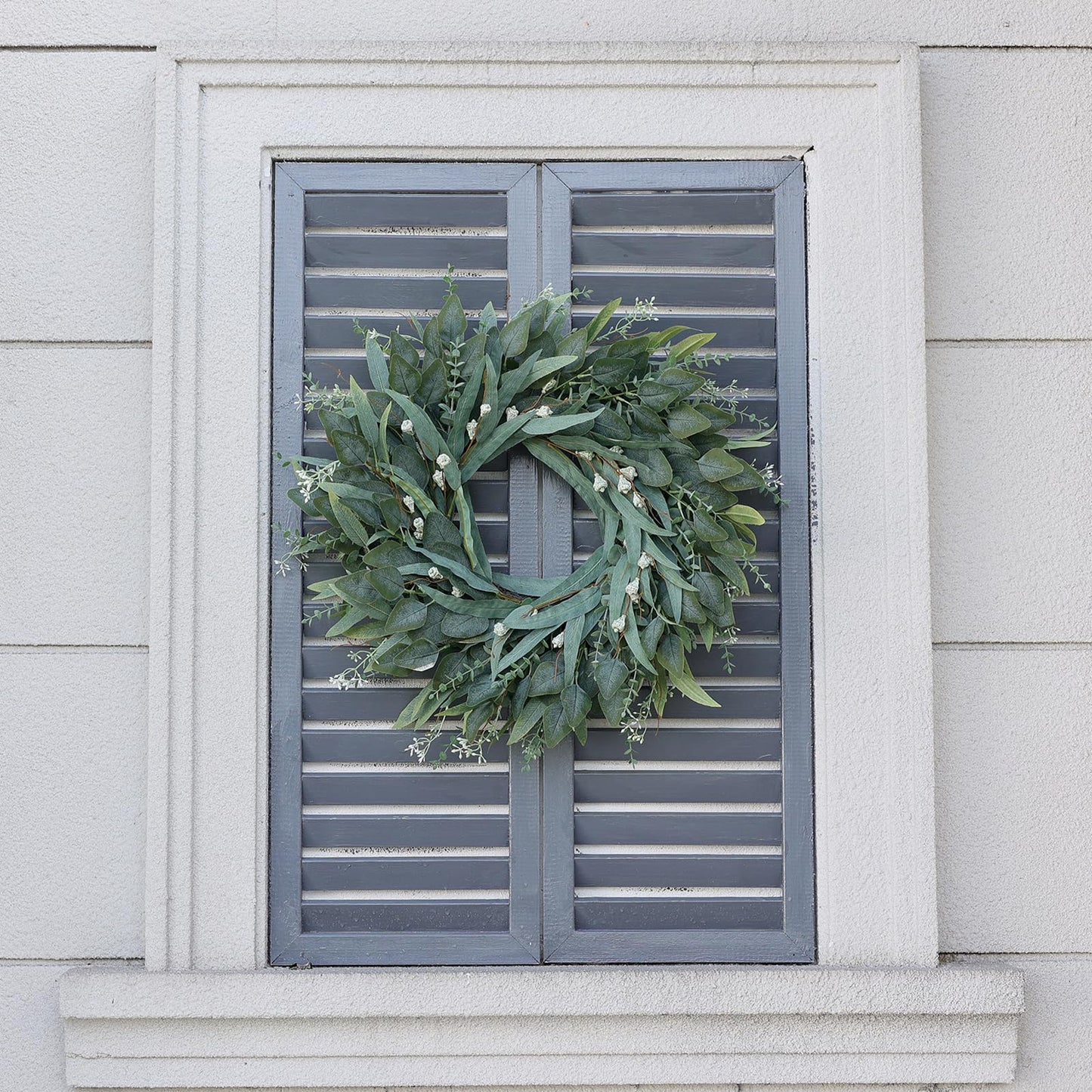 26" Eucalyptus Wreath for Front Door - Large Artificial Greenery Outdoor Wreath for Porch, Window,Farmhouse,Home,Holiday,Hanging Decor- Spring, Summer, Fall, All Seasons (Green)