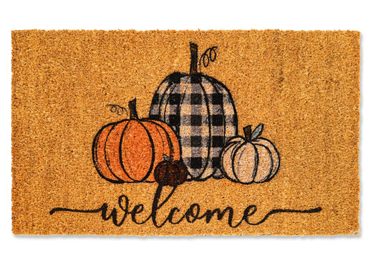 Whaline Fall Door Mats Natural Coir Welcome Doormat Pumpkin Non Slip Farmhouse Rectangle Front Door Rugs Floor Mat for Outdoor Entrance Porch Decor, 16 x 28 Inch