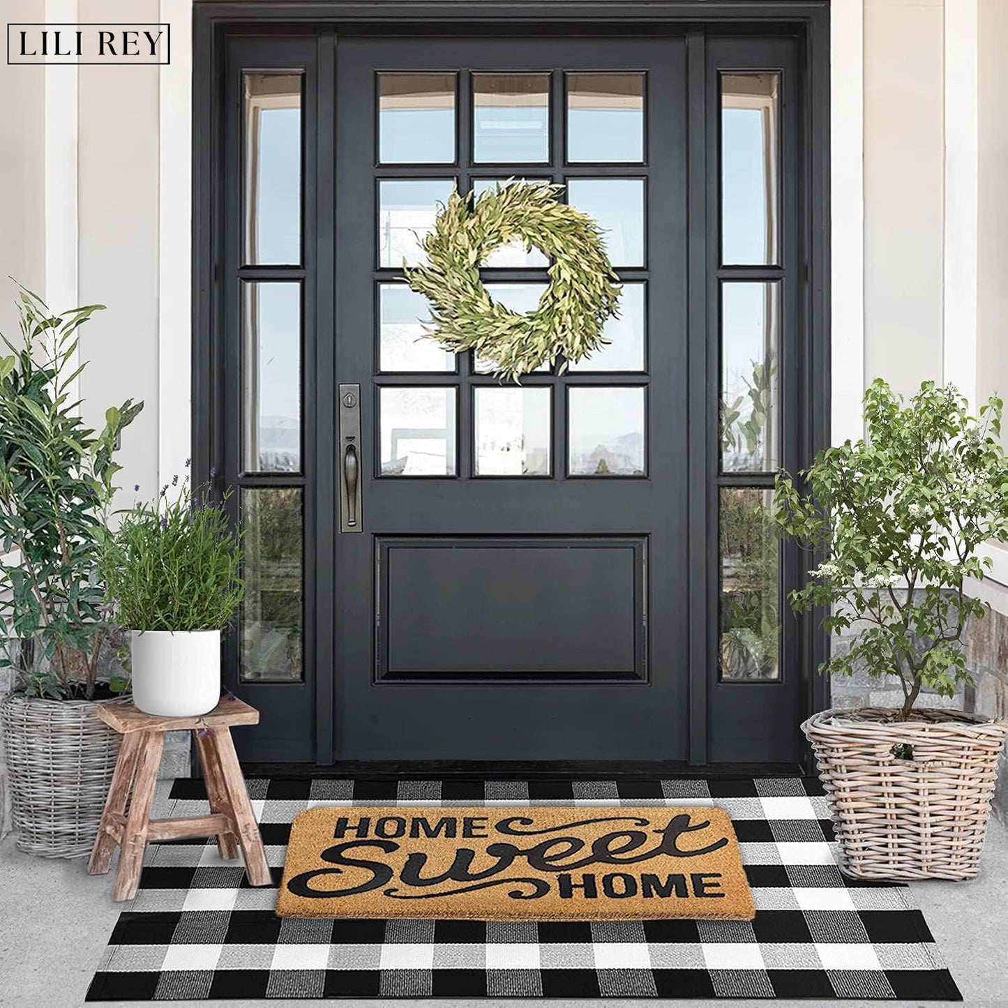 LILI REY Black and White Checkered Rug - Premium 3' x 5' Buffalo Plaid Outdoor Rug - Front Porch Cotton Rug Entryway Patio - Buffalo Check Rug - Plaid Door Mat - Farmhouse Decor Washable