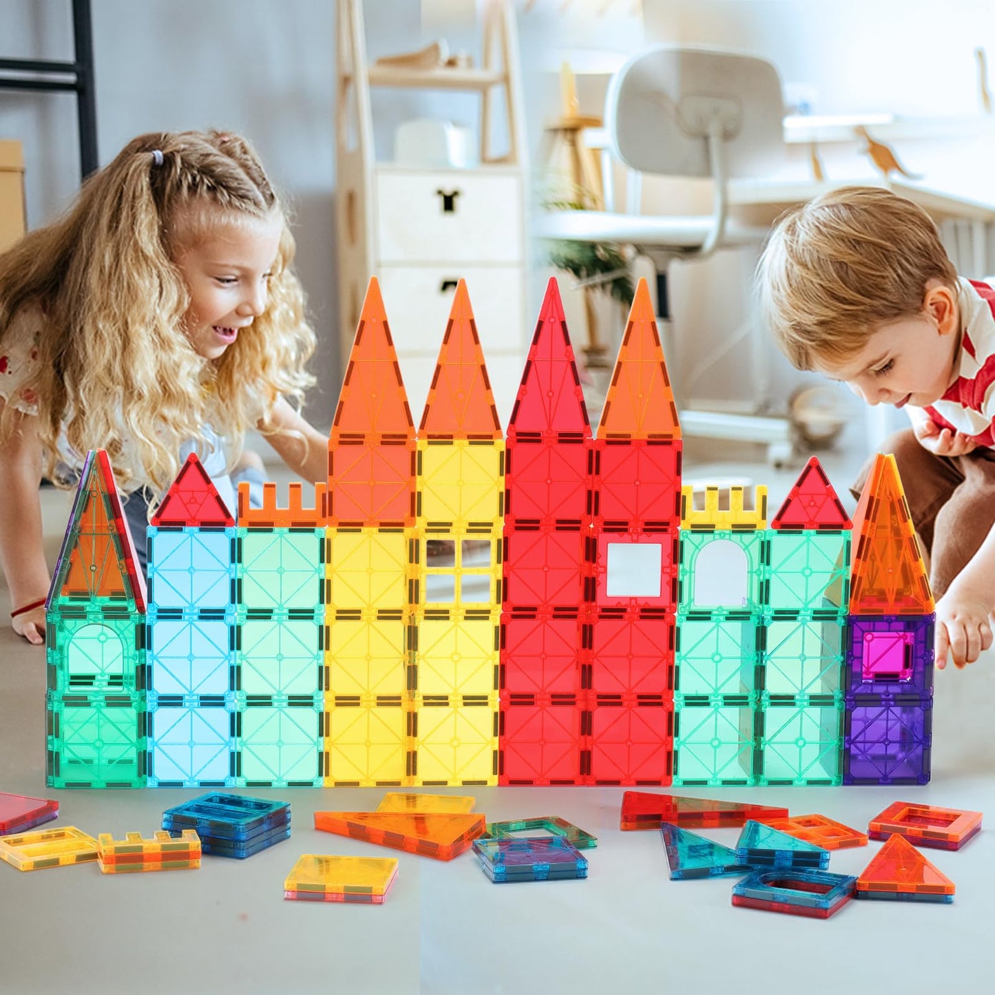 OugerToy Magnetic Building Tiles for Kids,104PCS Educational Magnetic Stacking Blocks, Magnets Construction Toys,STEM Toys Christmas Toy Gift for Toddlers,Kids Boys and Girls 3 4 5 6 7 8 9+Year Old