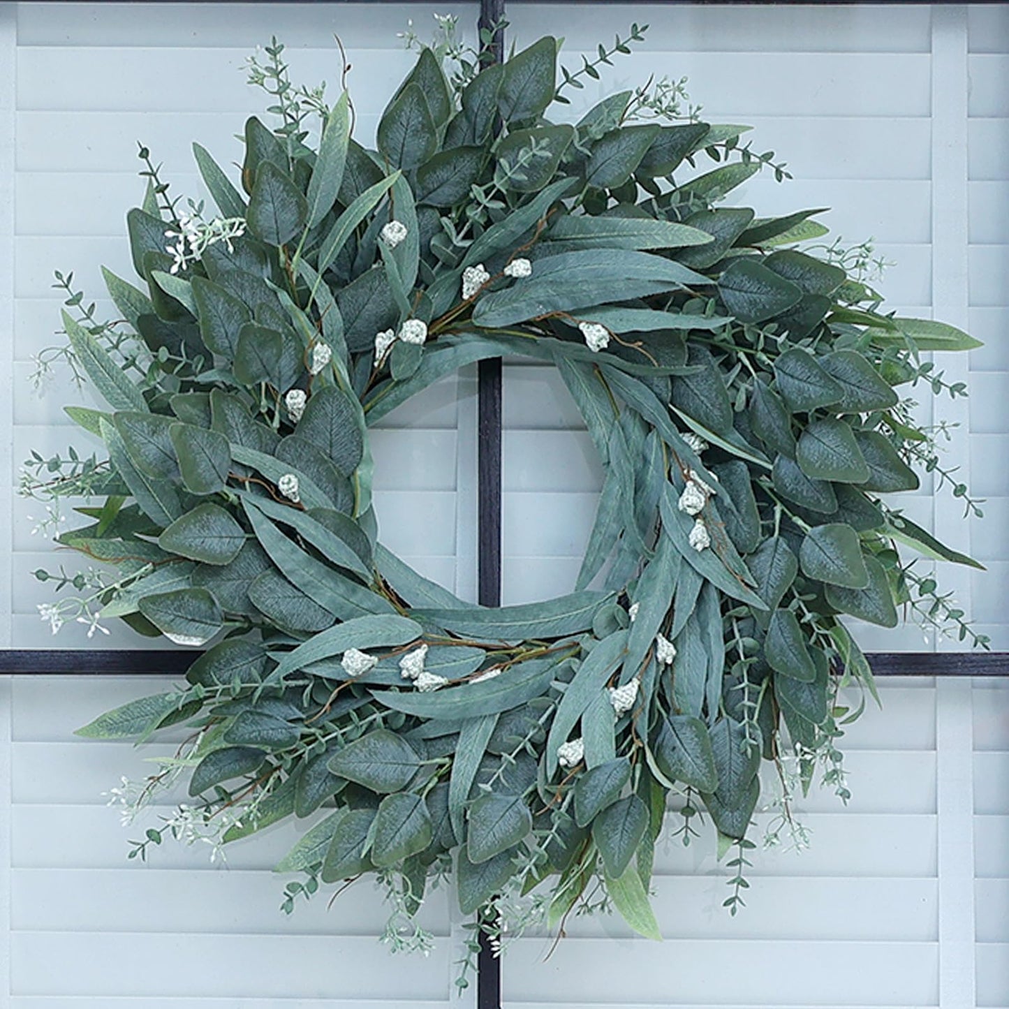 26" Eucalyptus Wreath for Front Door - Large Artificial Greenery Outdoor Wreath for Porch, Window,Farmhouse,Home,Holiday,Hanging Decor- Spring, Summer, Fall, All Seasons (Green)