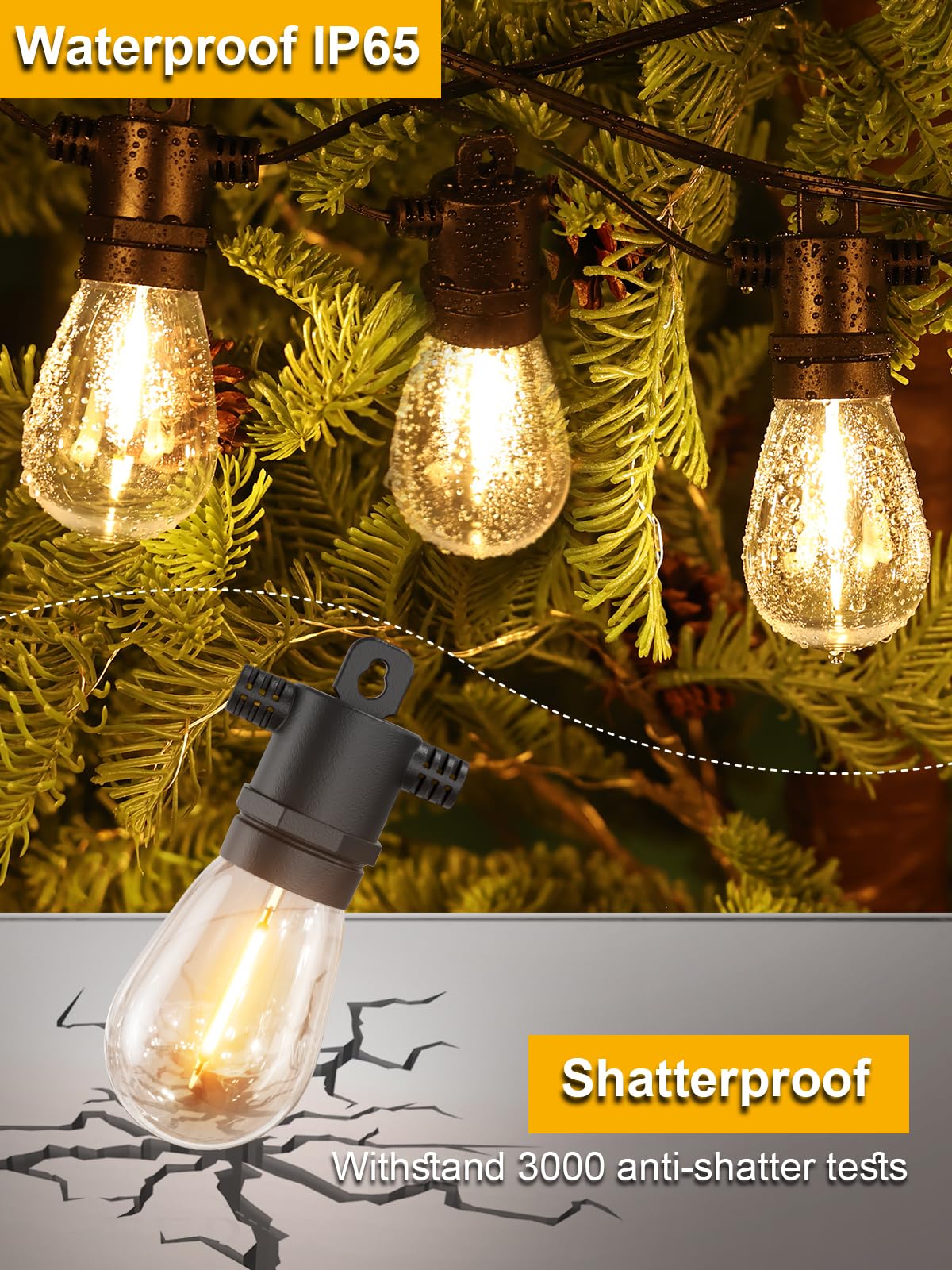 Svater Outdoor String Lights 200 FT, Patio Lights for Outside with Plastic LED Bulbs, Waterproof IP65 Commercial Backyard Hanging Lights, Warm White