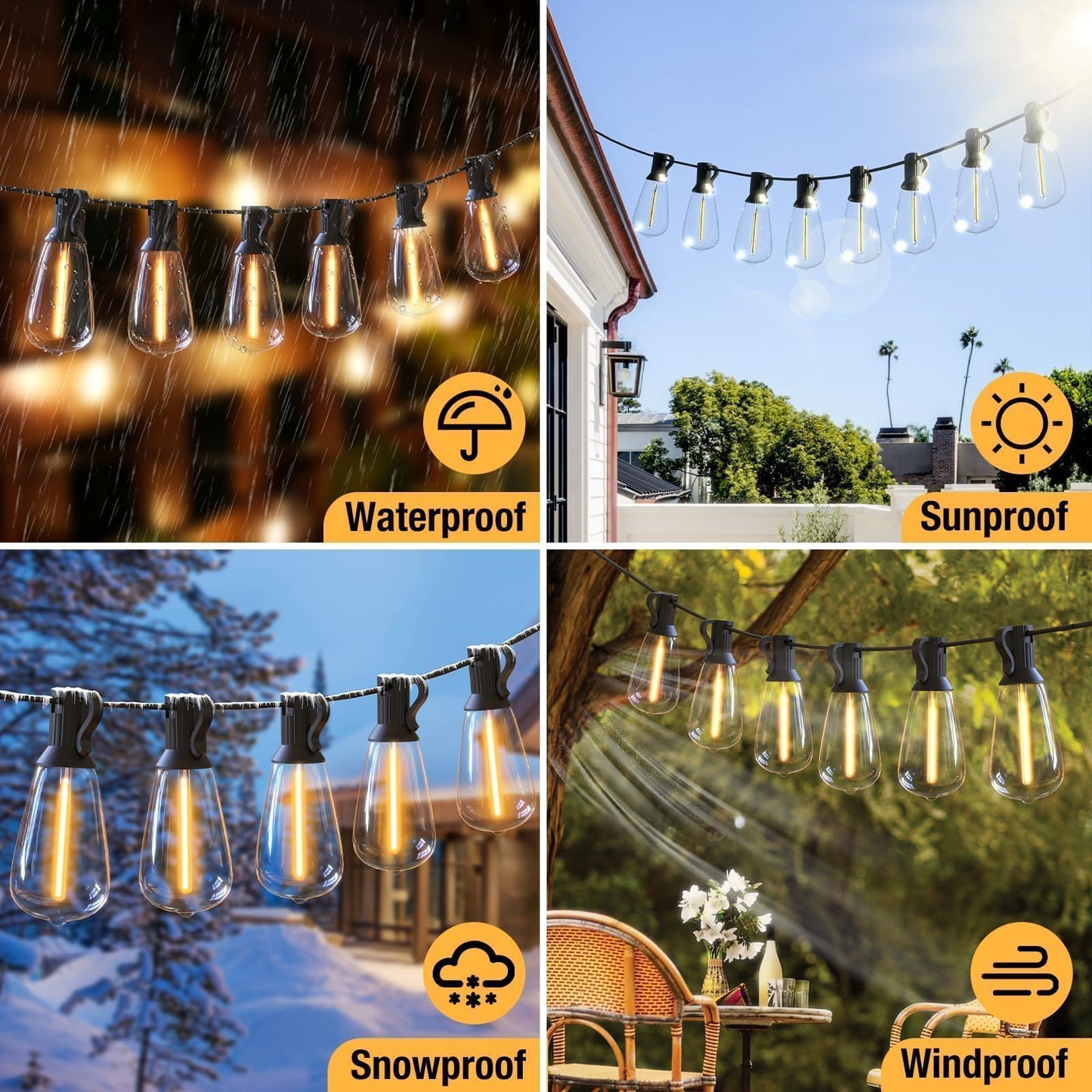 litogo 120FT LED Outdoor String Lights with Dimmer, Waterproof Patio Lights with ST38 Vintage Edison Bulbs, Warm White Outside Hanging Light with Timer for Yard Gazebo Party