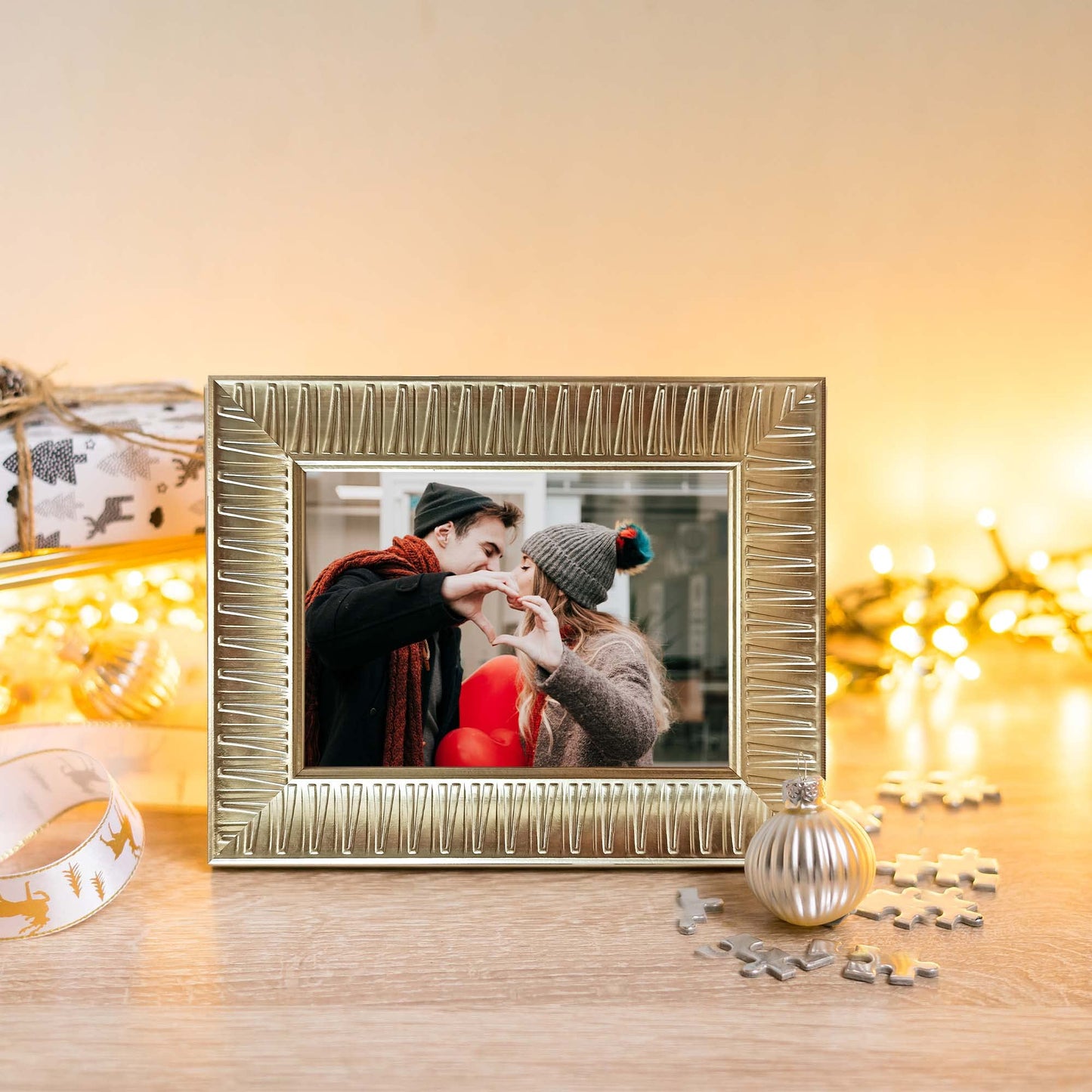 ArtbyHannah 5x7 Inch 2 Pack Modern Champagne Gold Picture Frame Sets for TableTop Display or Wall Mounting,Photo Frames for Wedding or Home Decoration