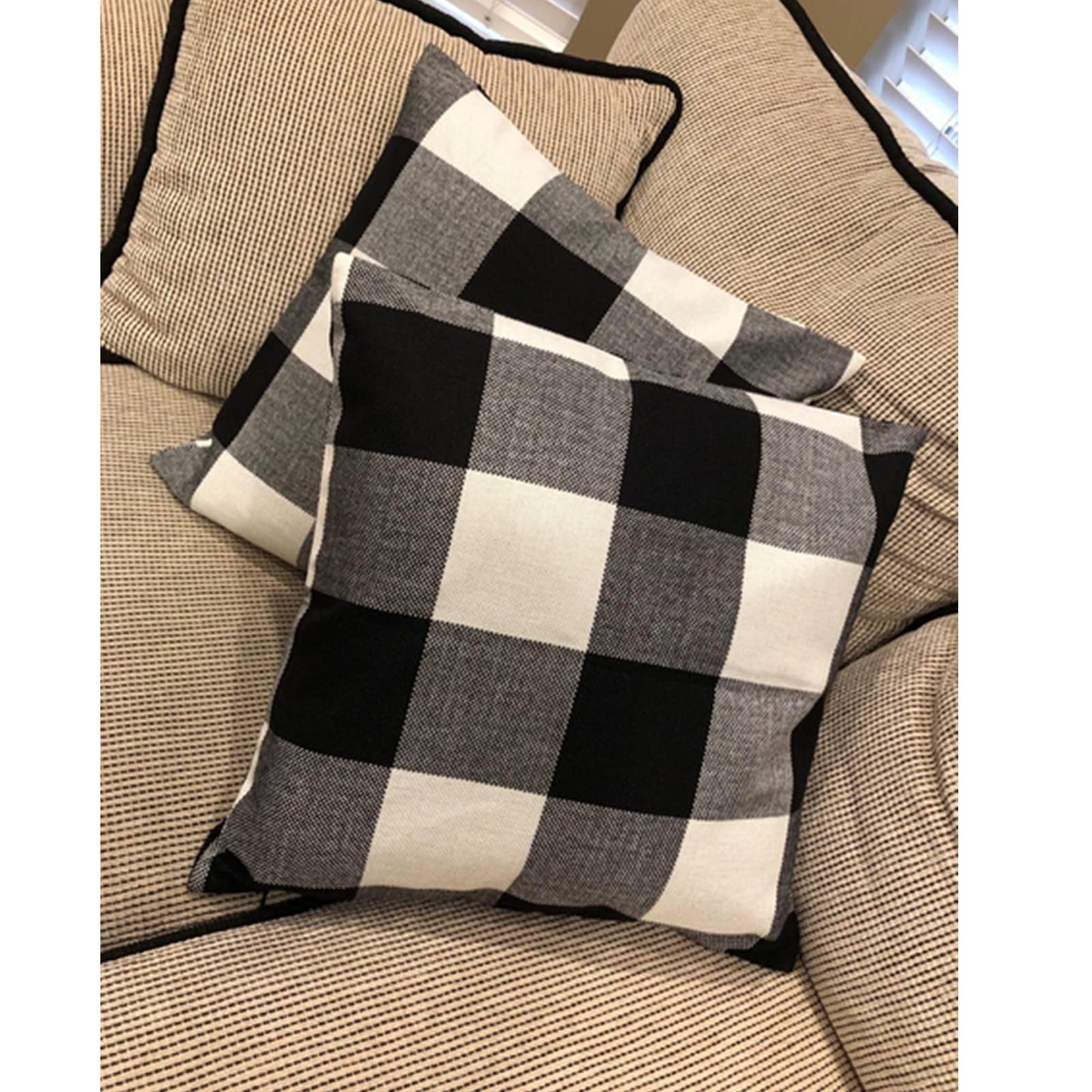 Black White Classroom Buffalo Plaids Decorative Outdoor Farmhouse Throw Pillow Covers Front Porch Classic Halloween Decor Retro Boho Cushion Cases Fall Home Rustic Check for Couch Patio 18x18 Set of 2