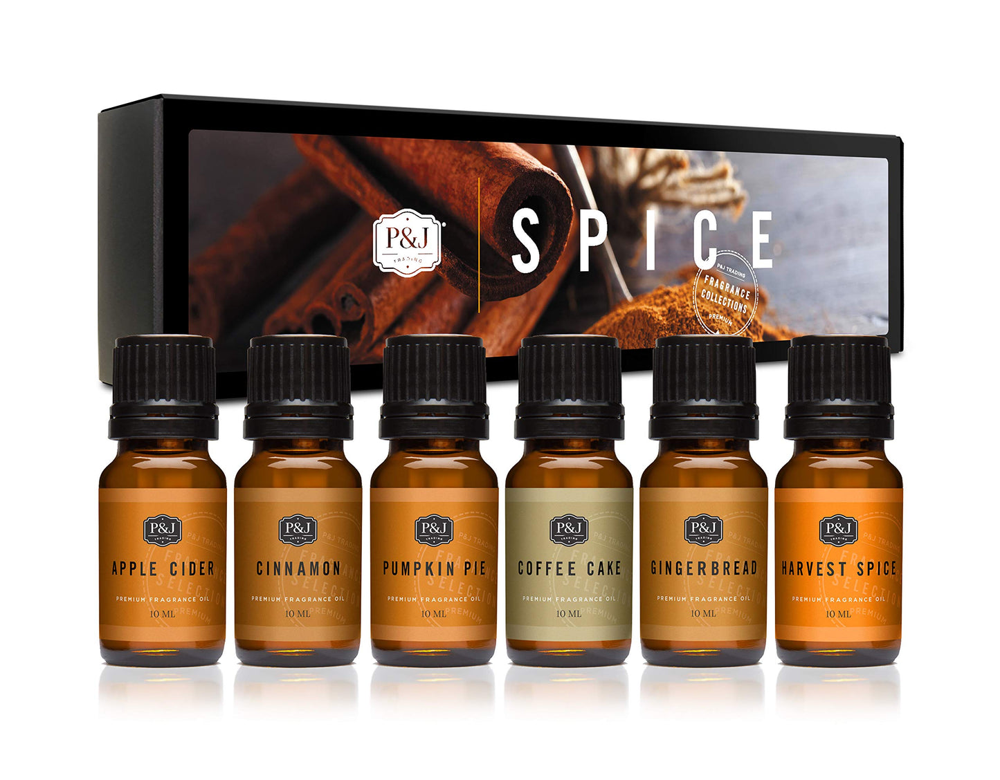 P&J Trading Spice Set of 6 Premium Grade Fragrance Oils - Cinnamon, Harvest Spice, Apple Cider, Coffee Cake, Gingerbread, Pumpkin Pie - 10ml