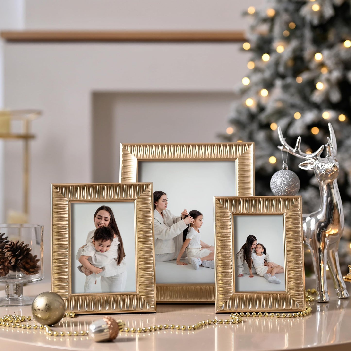 ArtbyHannah 5x7 Inch 2 Pack Modern Champagne Gold Picture Frame Sets for TableTop Display or Wall Mounting,Photo Frames for Wedding or Home Decoration